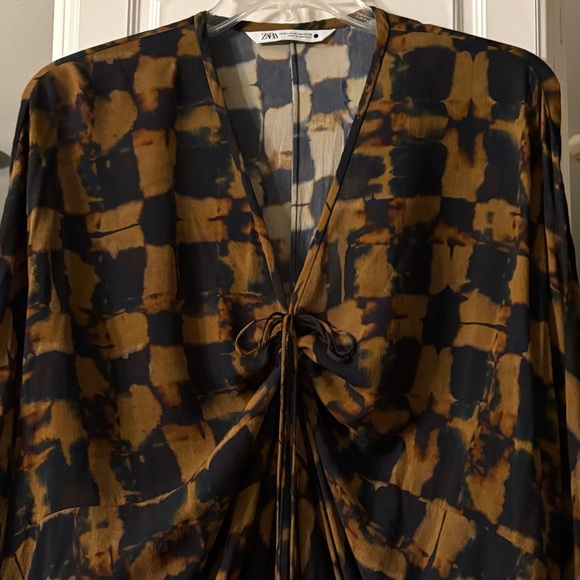 ZARA Viscose Tunic Dress Adjustable Ruched Front Size M-L Limited Edition - Picture 6 of 8